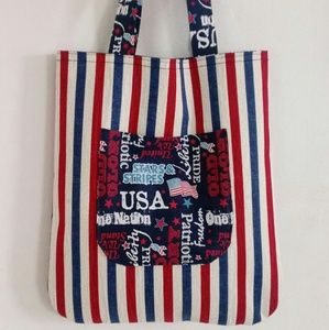 Blue, Old Glory, USA, Curve Bottom Handmade Tote